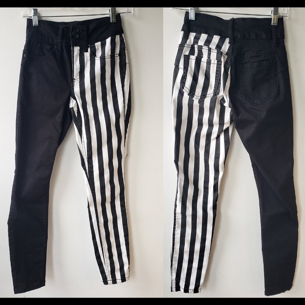 Frankie Stein Monster High Screen Worn Skinny Black & White Striped Skull Jeans